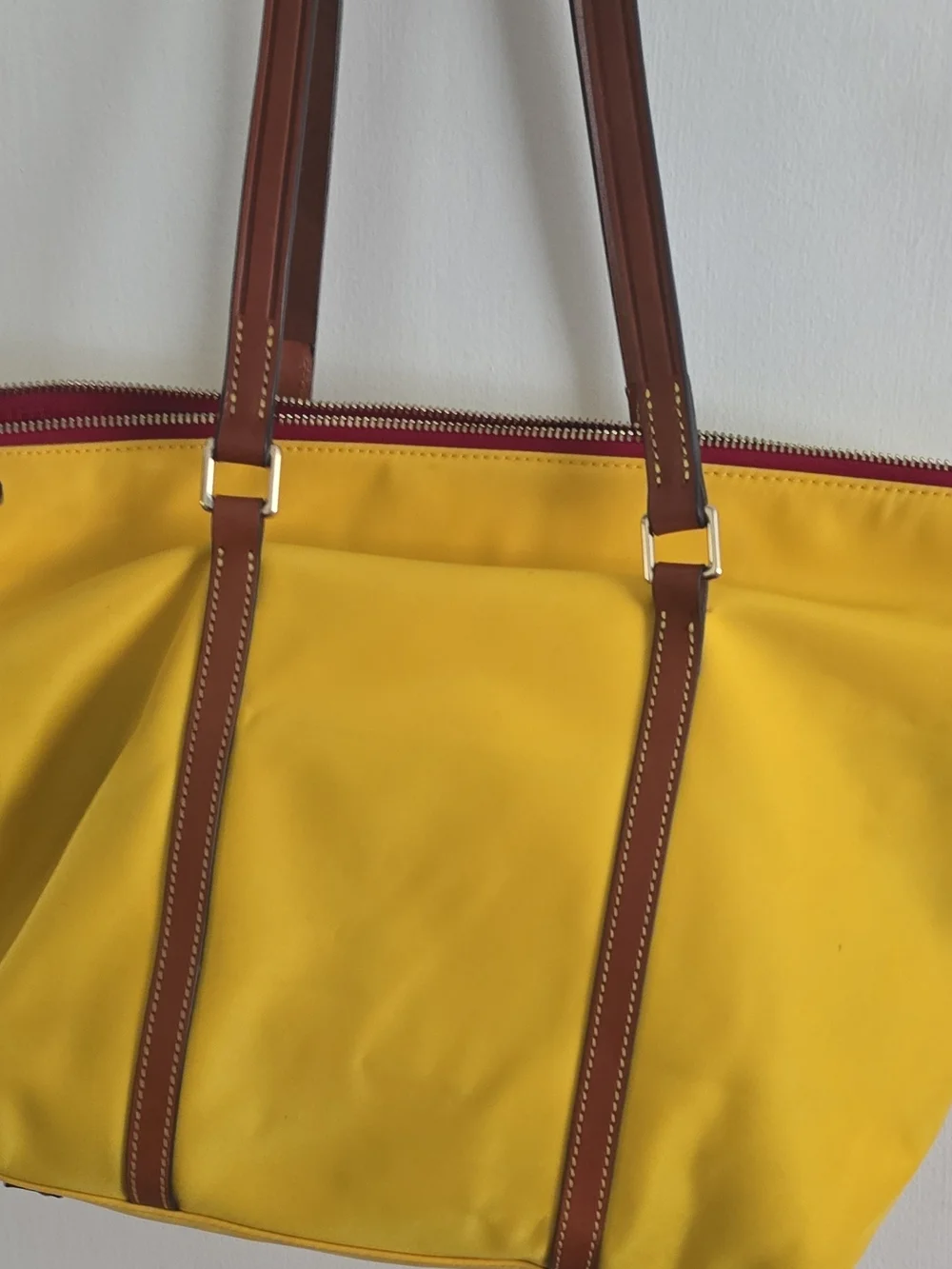 Dooney & Bourke Bright Yellow Tote with Brown Leather Trim